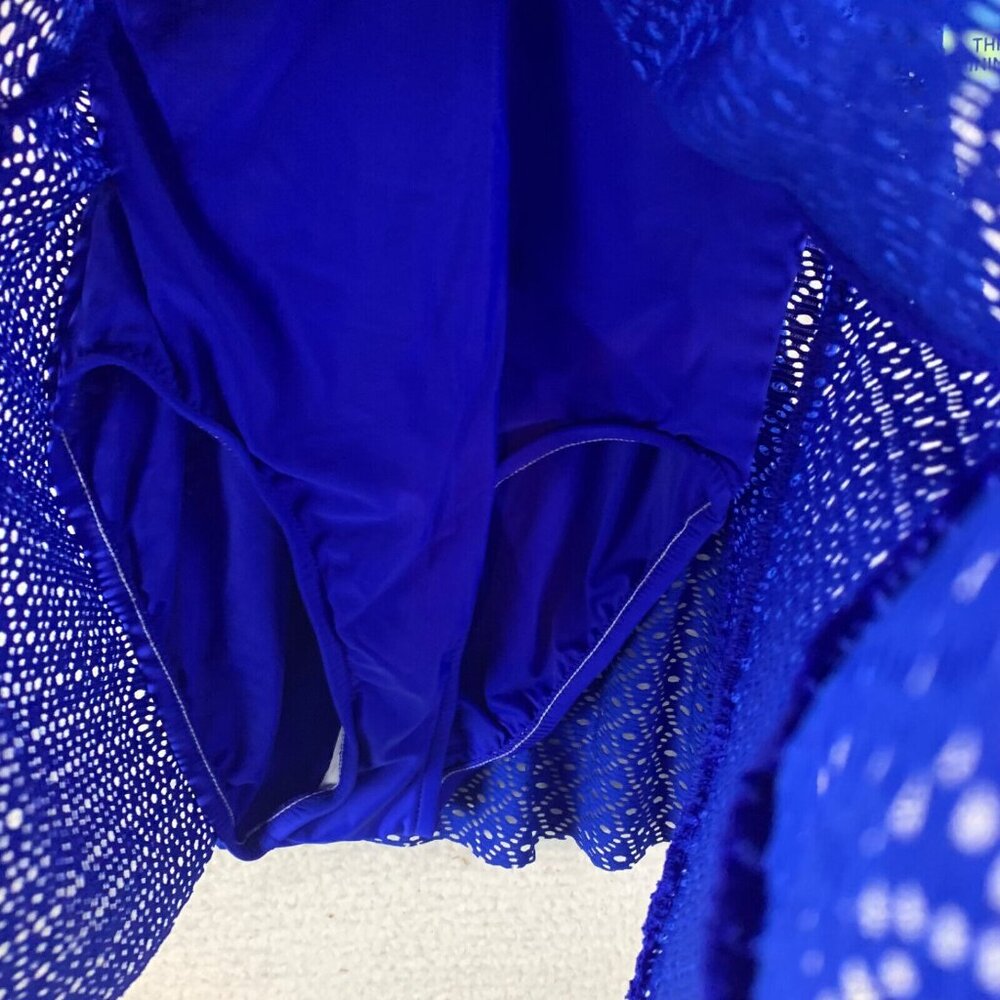 Swim Solutions Womens Blue Crochet Bow Front Tummy Control Swim Dress Size 8 NWT - Picture 3 of 10